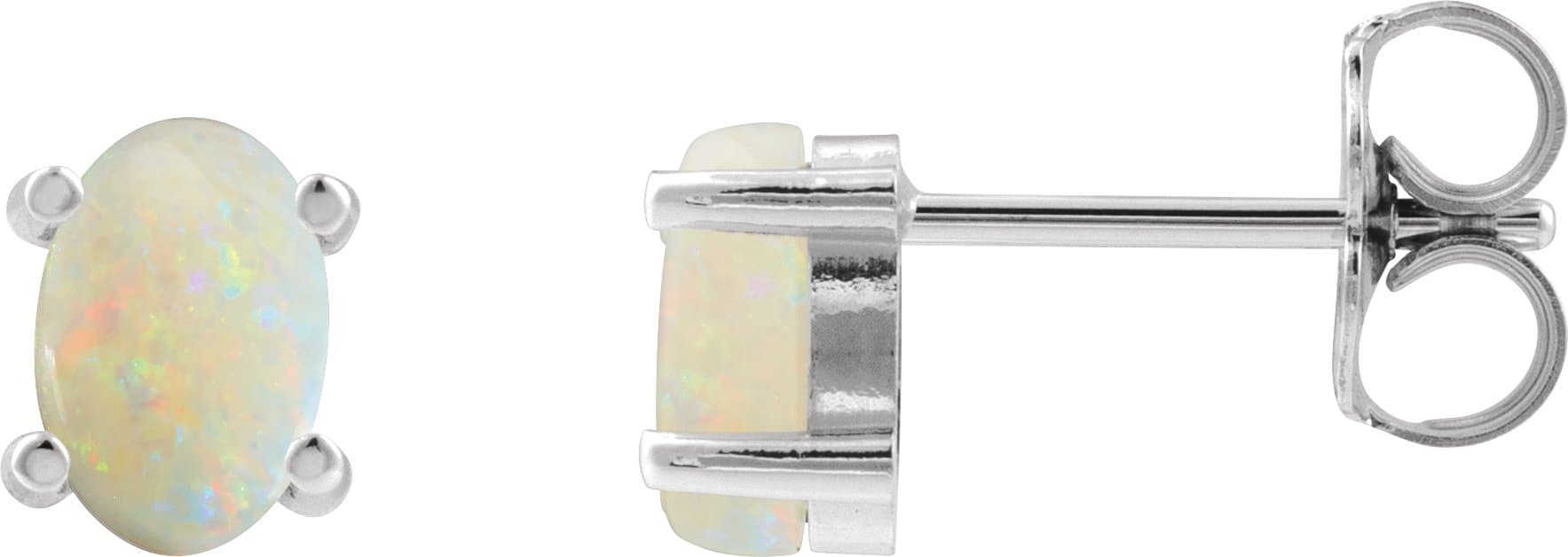 14K Rose 6x4 mm Oval Natural White Opal Earrings