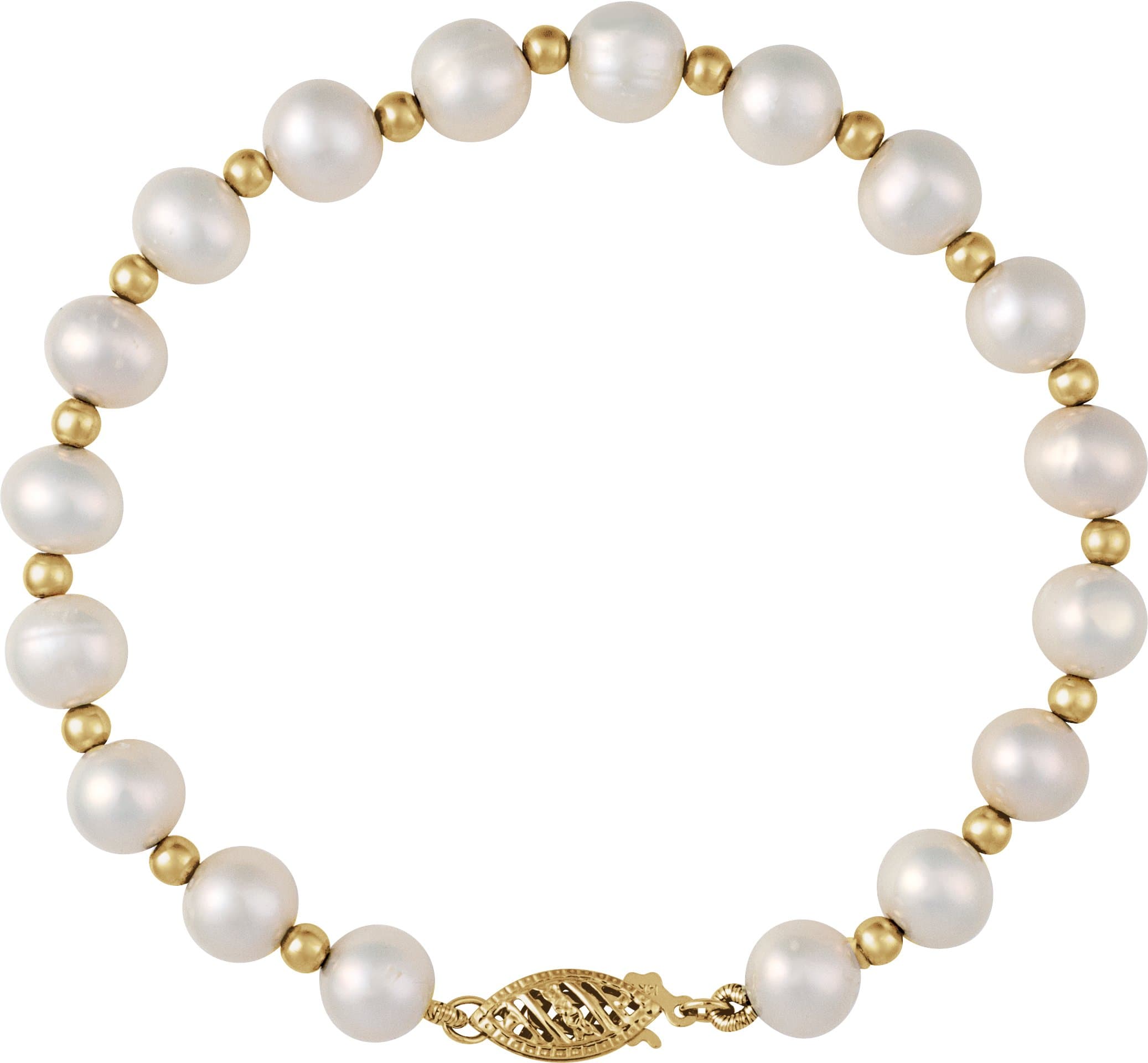 14K Yellow Cultured White Freshwater Pearl 7 1/4 Bracelet