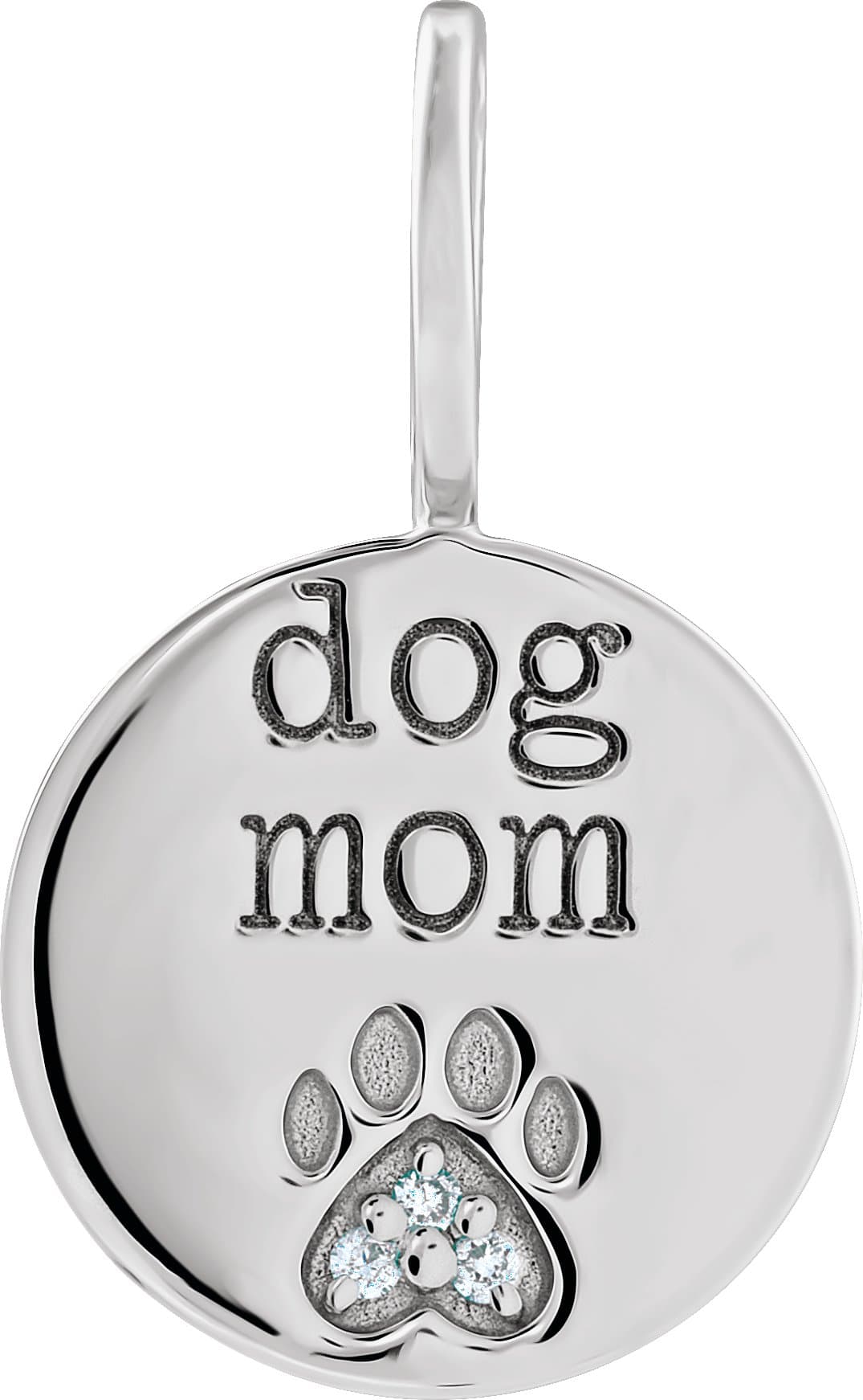 Platinum .01 CTW Natural Diamond Engraved Dog Mom Paw Print Charm/Pendant