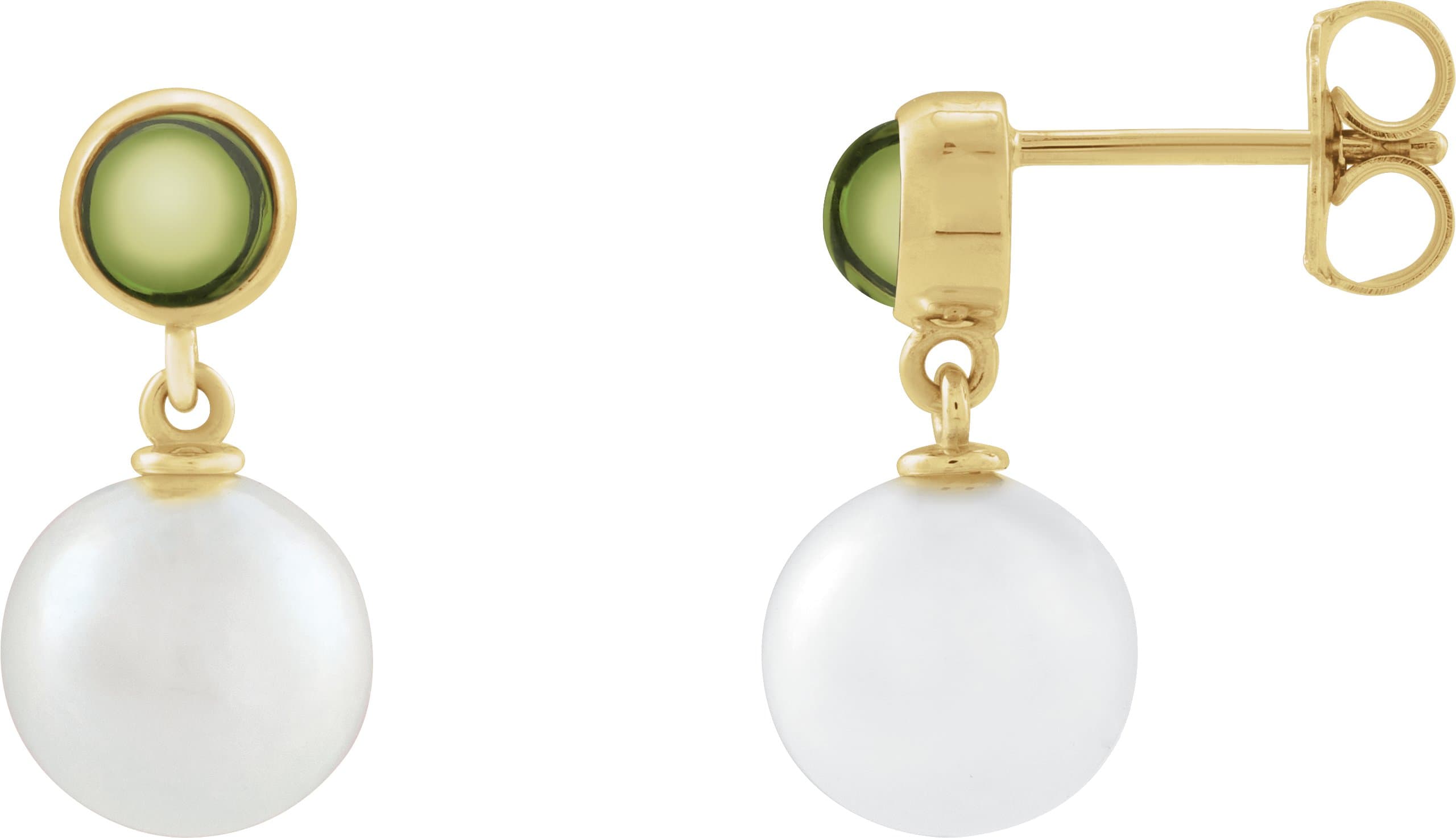 14K Rose Cultured White Freshwater Pearl & Natural Citrine Cabochon Earrings
