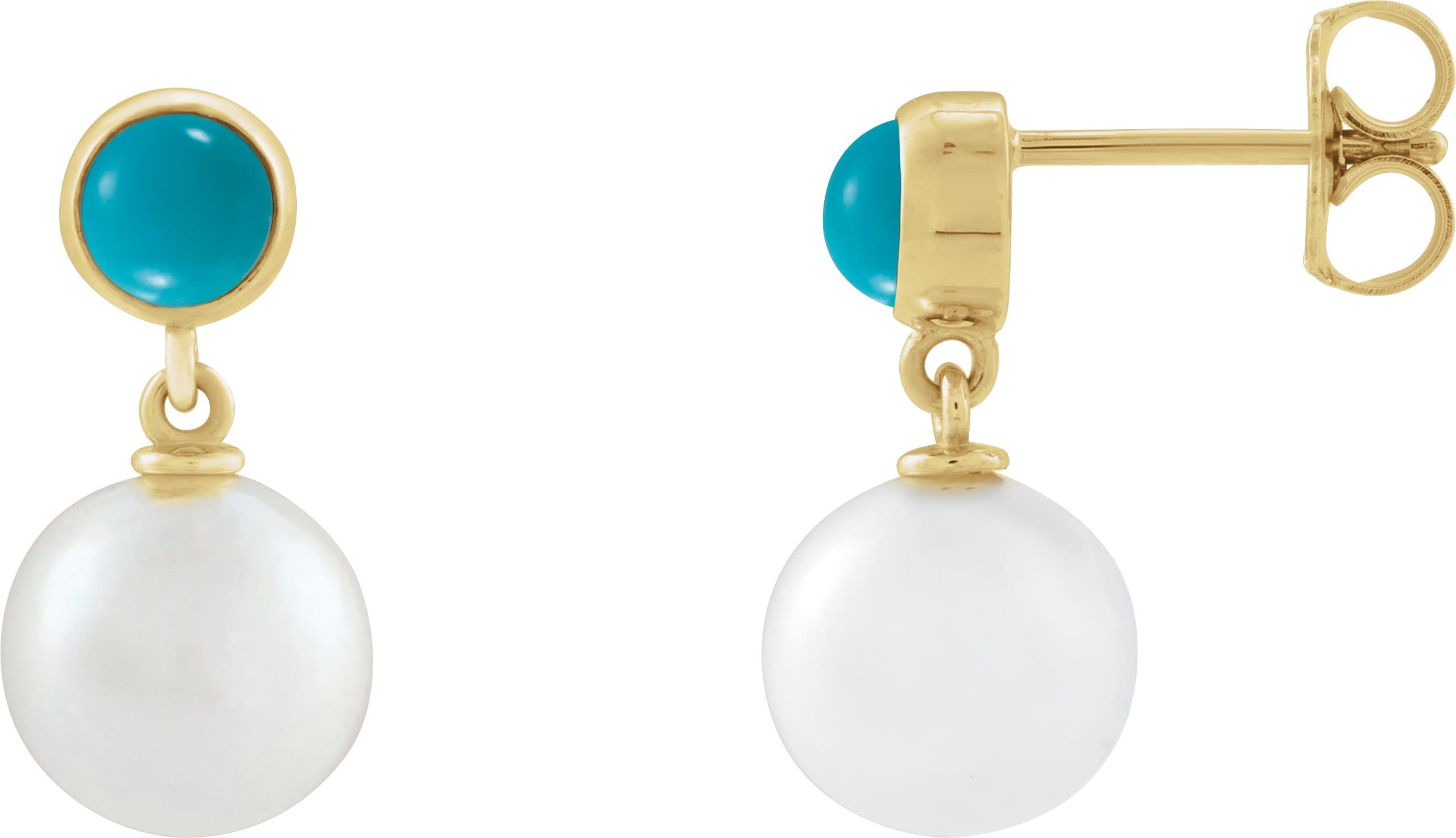 14K Rose Cultured White Freshwater Pearl & Natural Citrine Cabochon Earrings