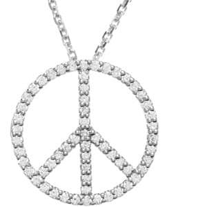 14K White 1/4 CTW Natural Diamond Tiny Peace Sign 16 Necklace