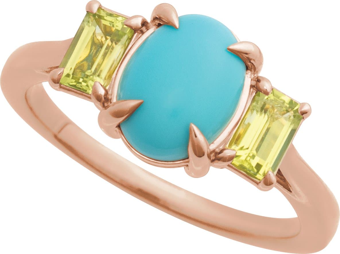 14K Rose Natural Turquoise & Natural Peridot Ring
