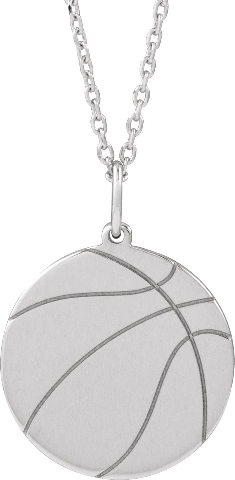 14K White Engravable Basketball 16-18 Necklace