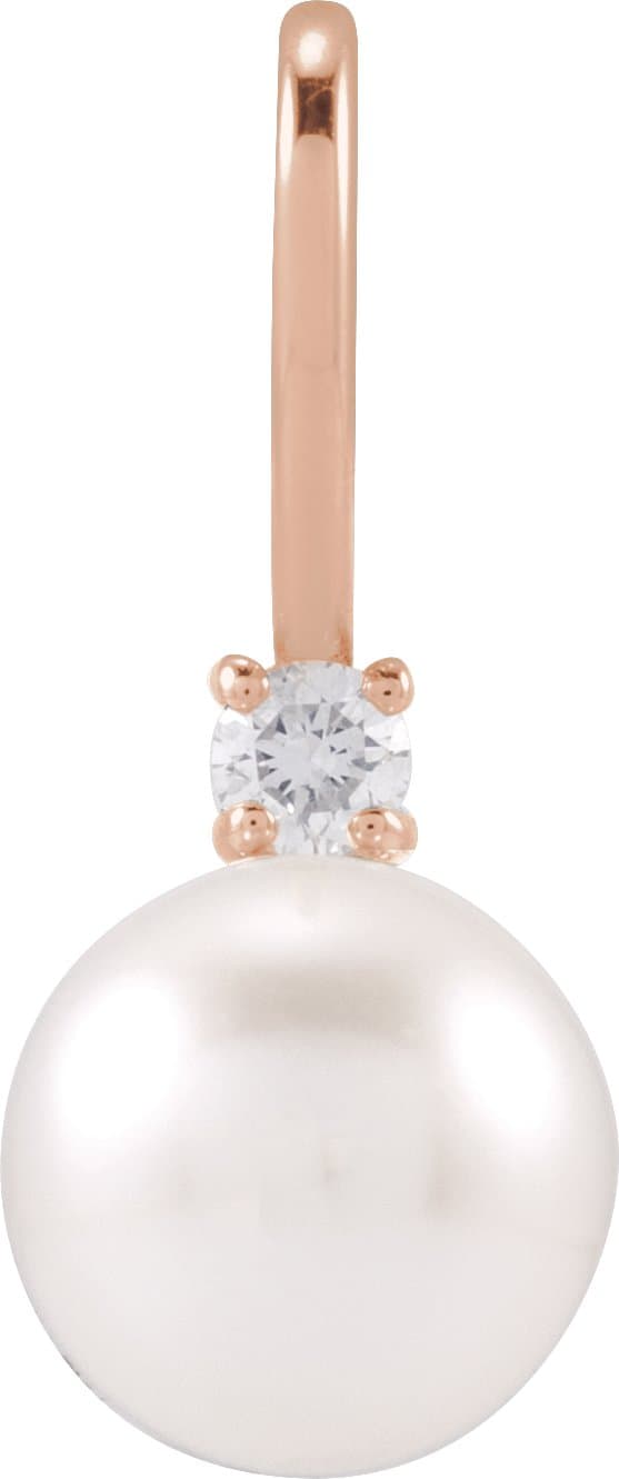 14K Rose Cultured White Akoya Pearl & .03 CT Natural Diamond Charm/Pendant