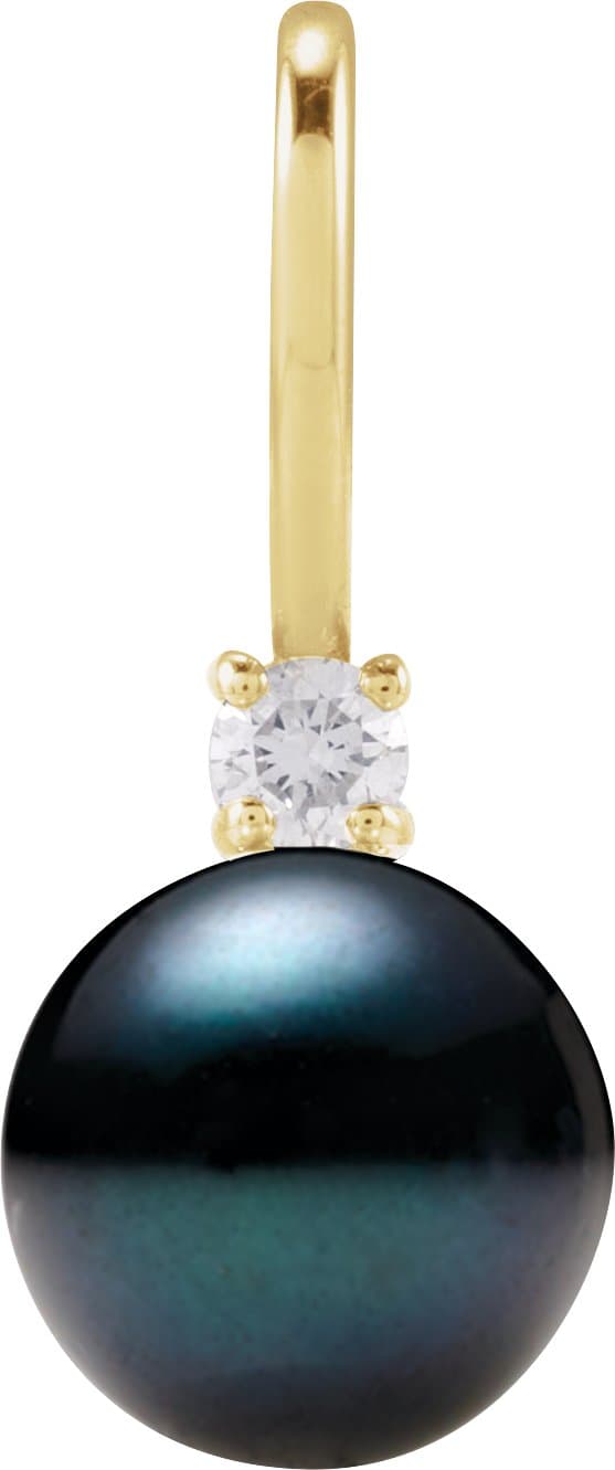 14K Rose Cultured White Akoya Pearl & .03 CT Natural Diamond Charm/Pendant