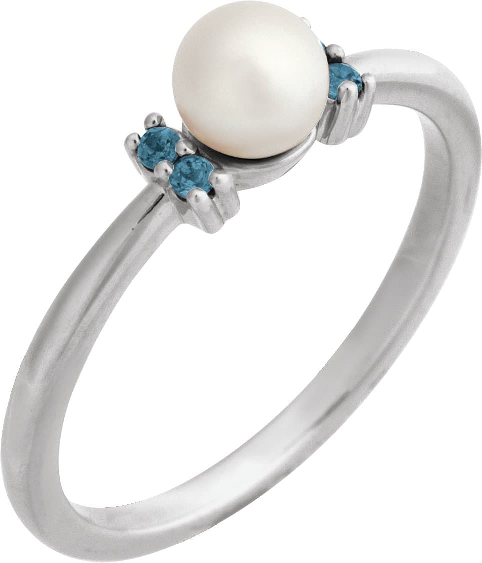 14K Rose Cultured Freshwater Pearl & Natural London Blue Topaz Ring