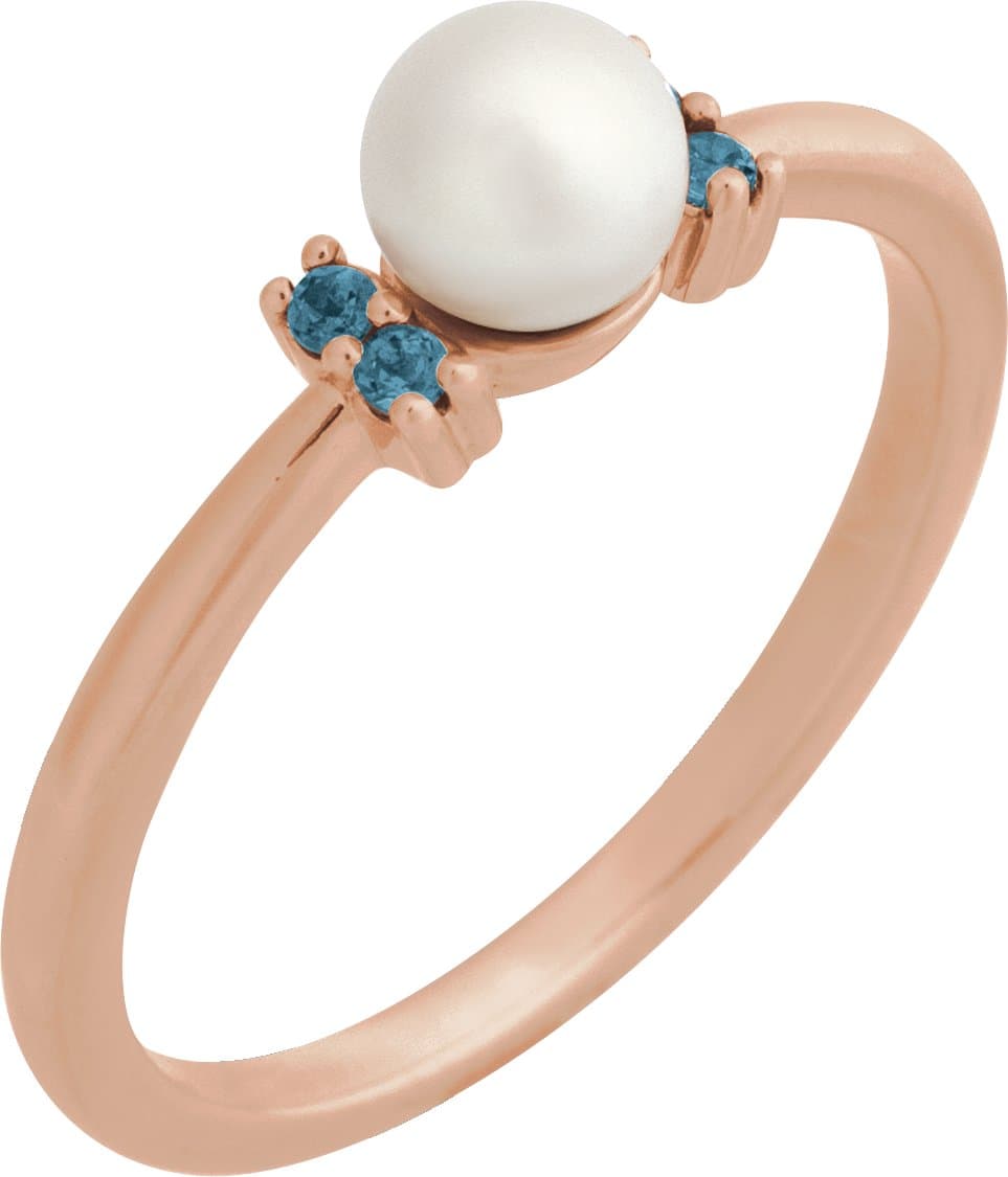 14K Rose Cultured Freshwater Pearl & Natural London Blue Topaz Ring