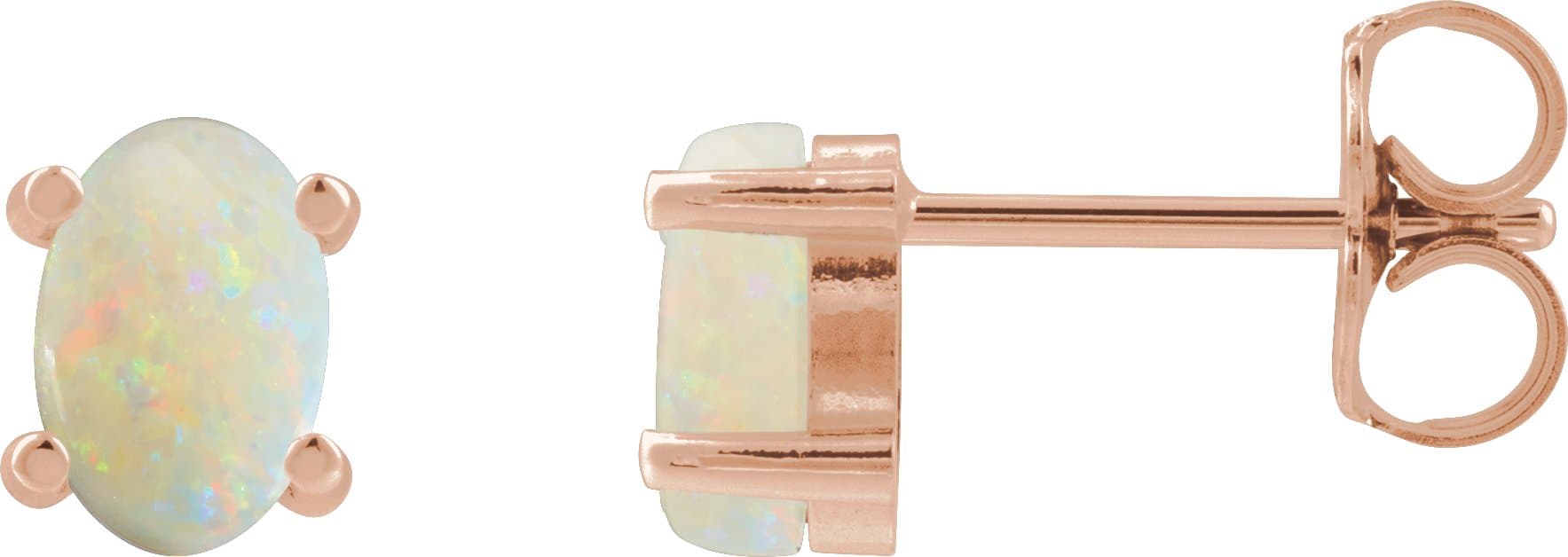 14K Rose 6x4 mm Oval Natural White Opal Earrings