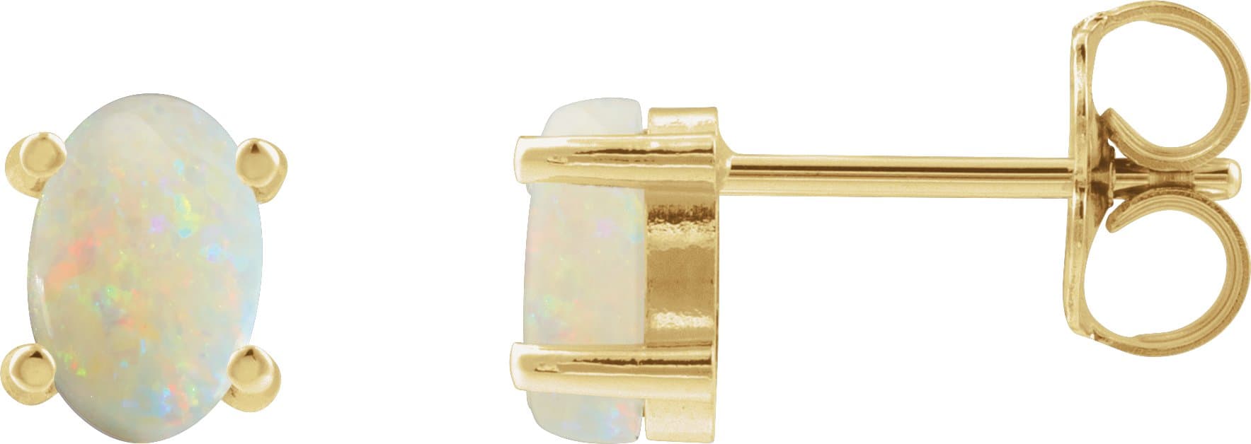 14K Rose 6x4 mm Oval Natural White Opal Earrings