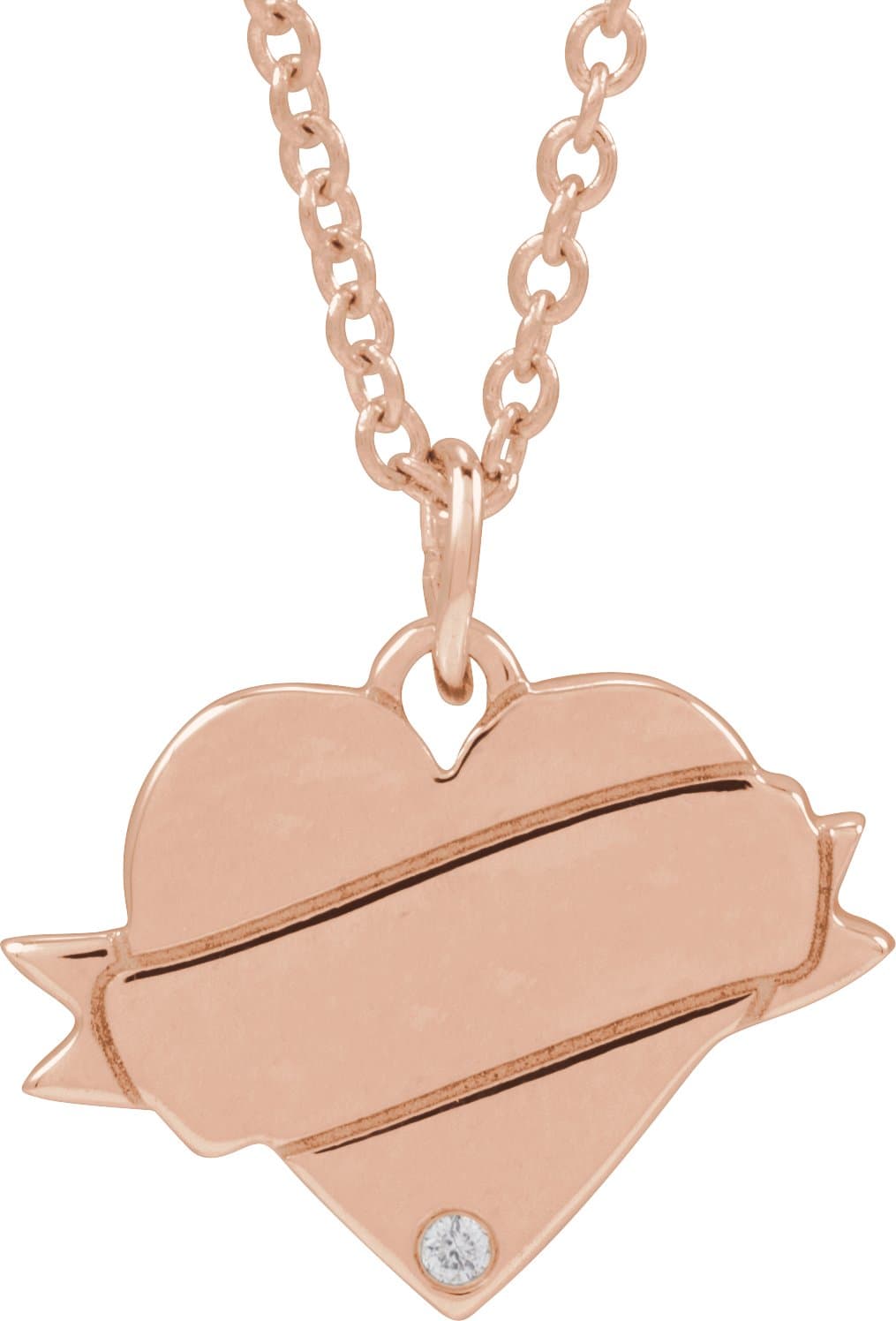 14K Rose .005 CT Natural Diamond Engravable Heart 18 Necklace