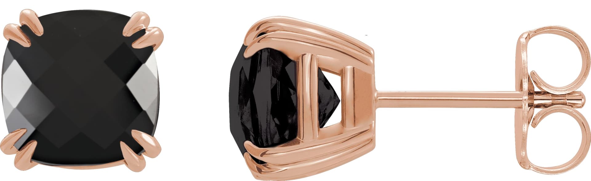 14K Rose 6x6 mm Cushion Natural Onyx Earrings