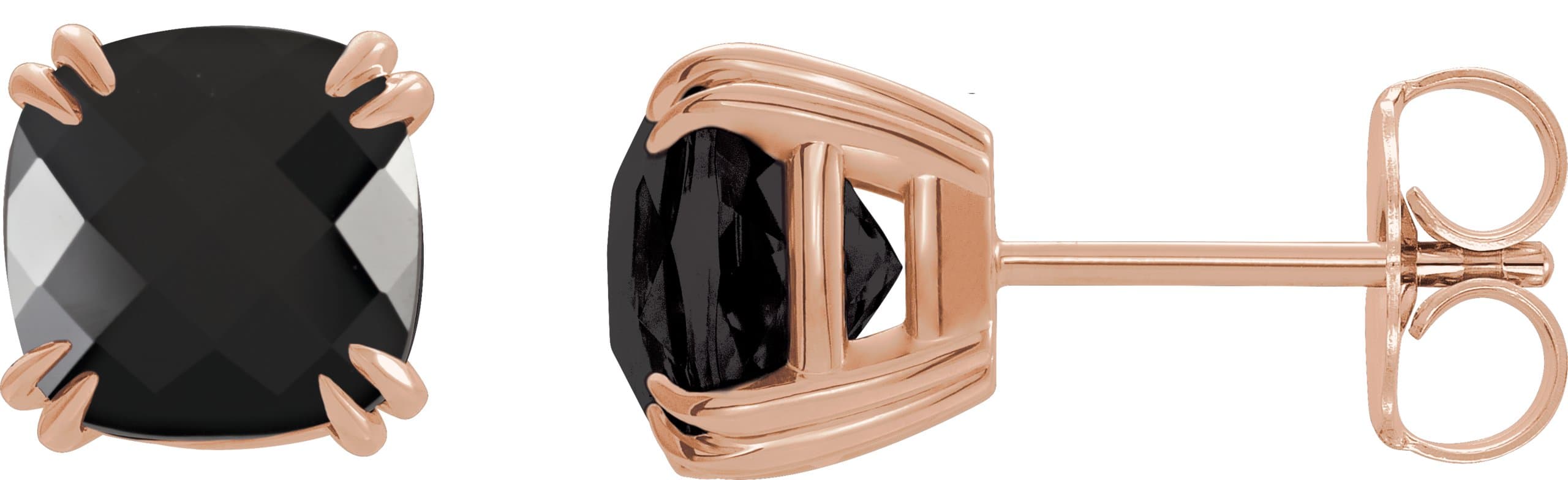 14K Rose 6x6 mm Cushion Natural Onyx Earrings
