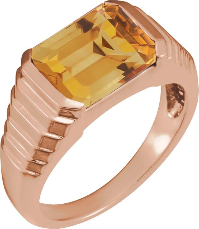 14K Rose 8x6 mm Emerald Natural Amethyst Ring