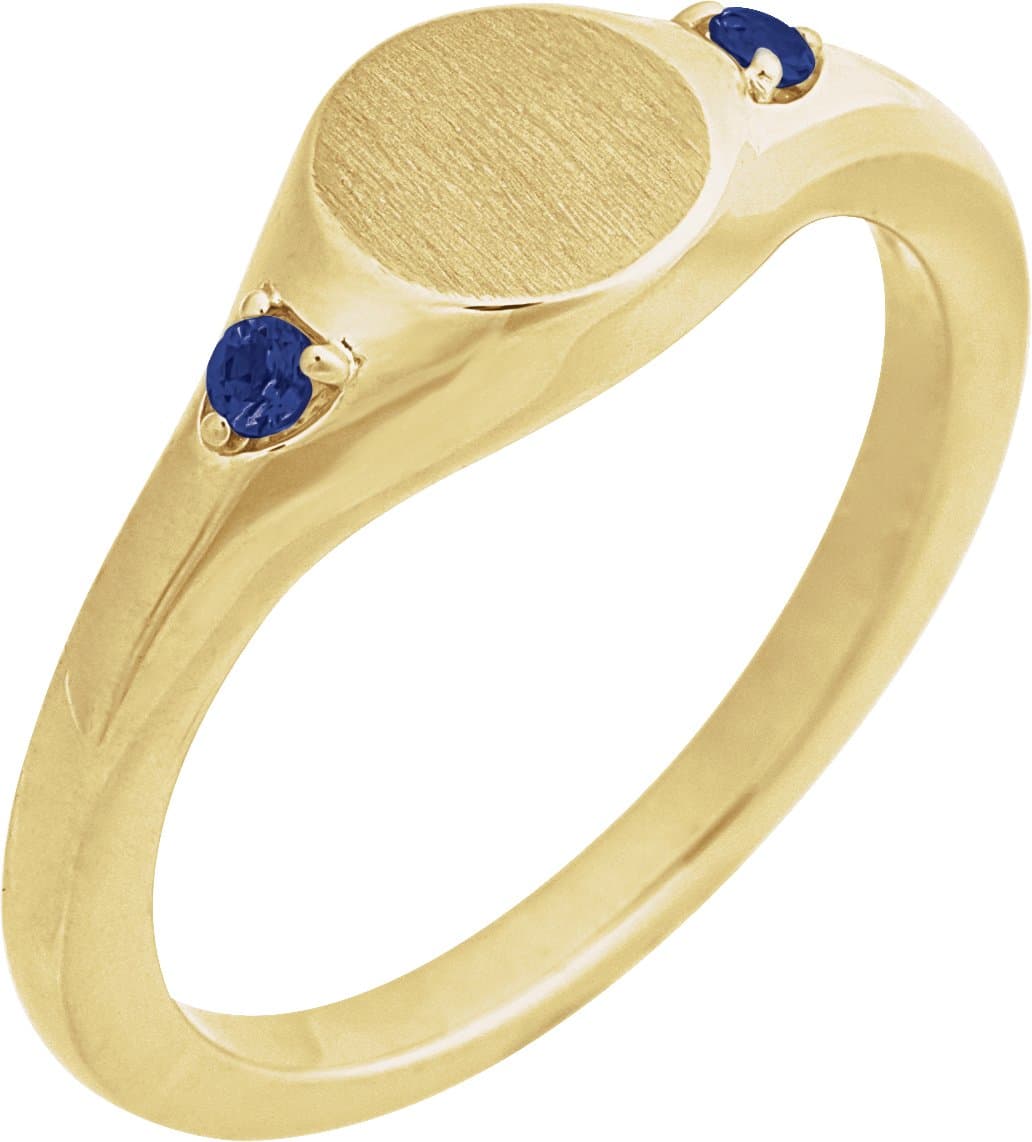 14K White Gold Engravable Natural Blue Zircon Signet Ring