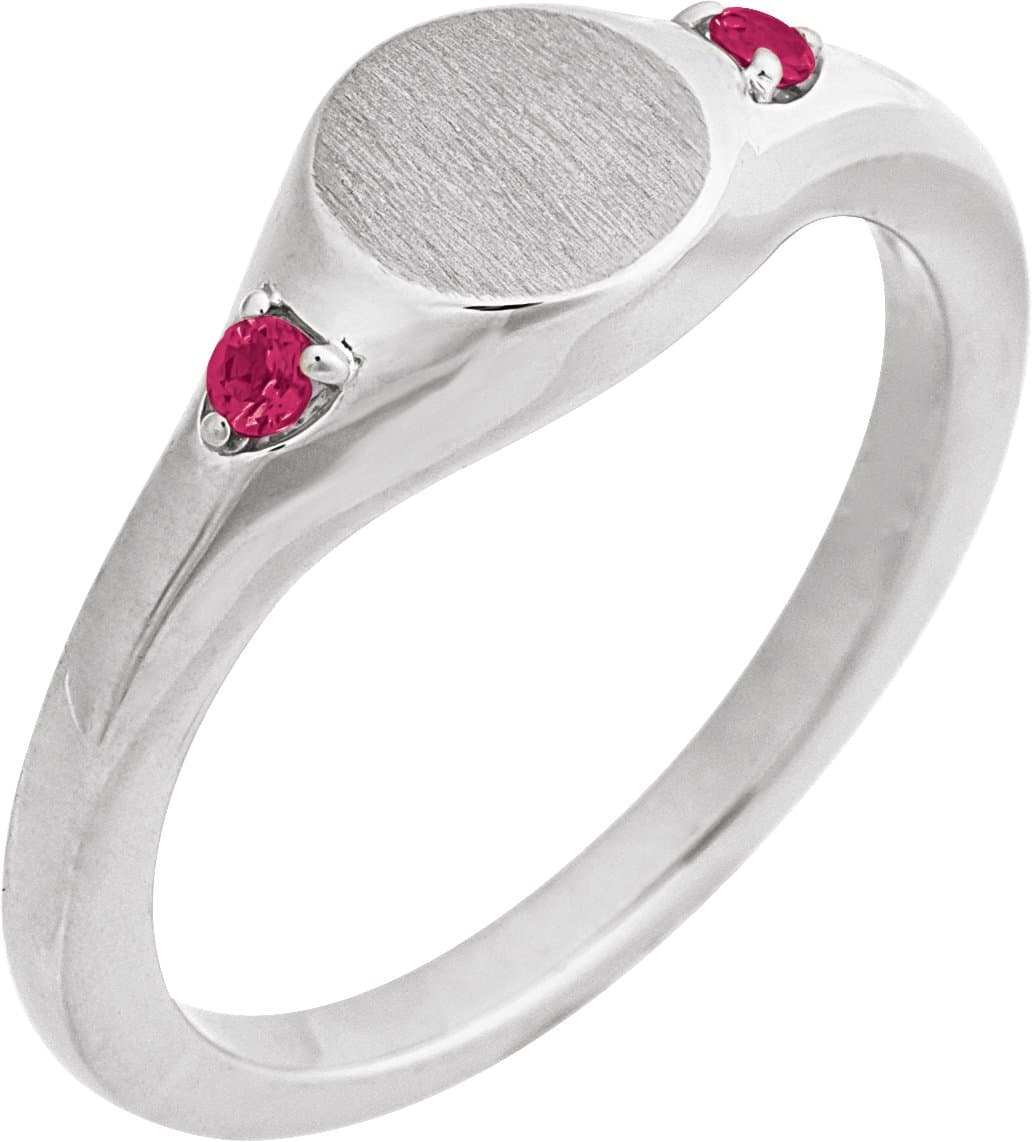 14K White Gold Engravable Natural Blue Zircon Signet Ring