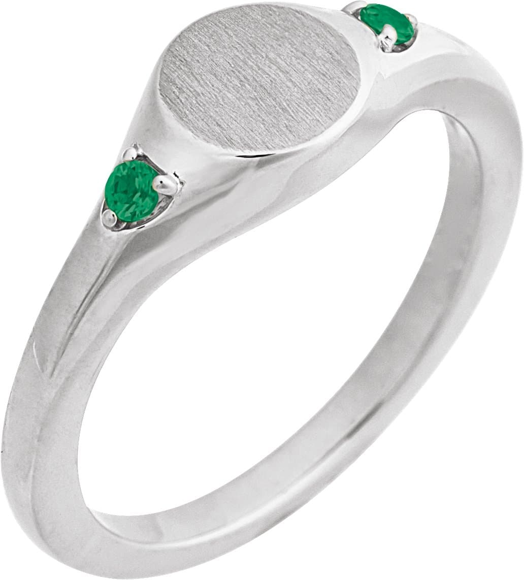14K White Gold Engravable Natural Blue Zircon Signet Ring