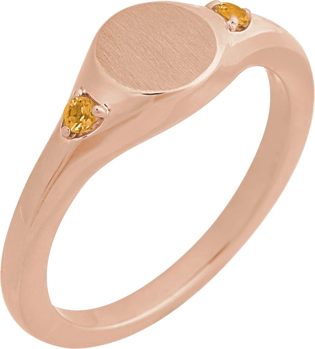 14K Rose Engravable Lab-Grown Alexandrite Signet Ring