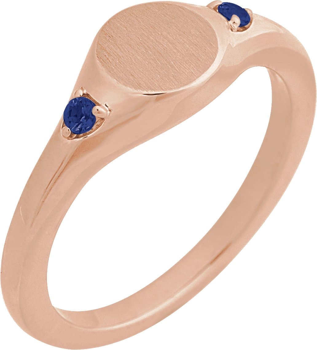 14K White Gold Engravable Natural Blue Zircon Signet Ring