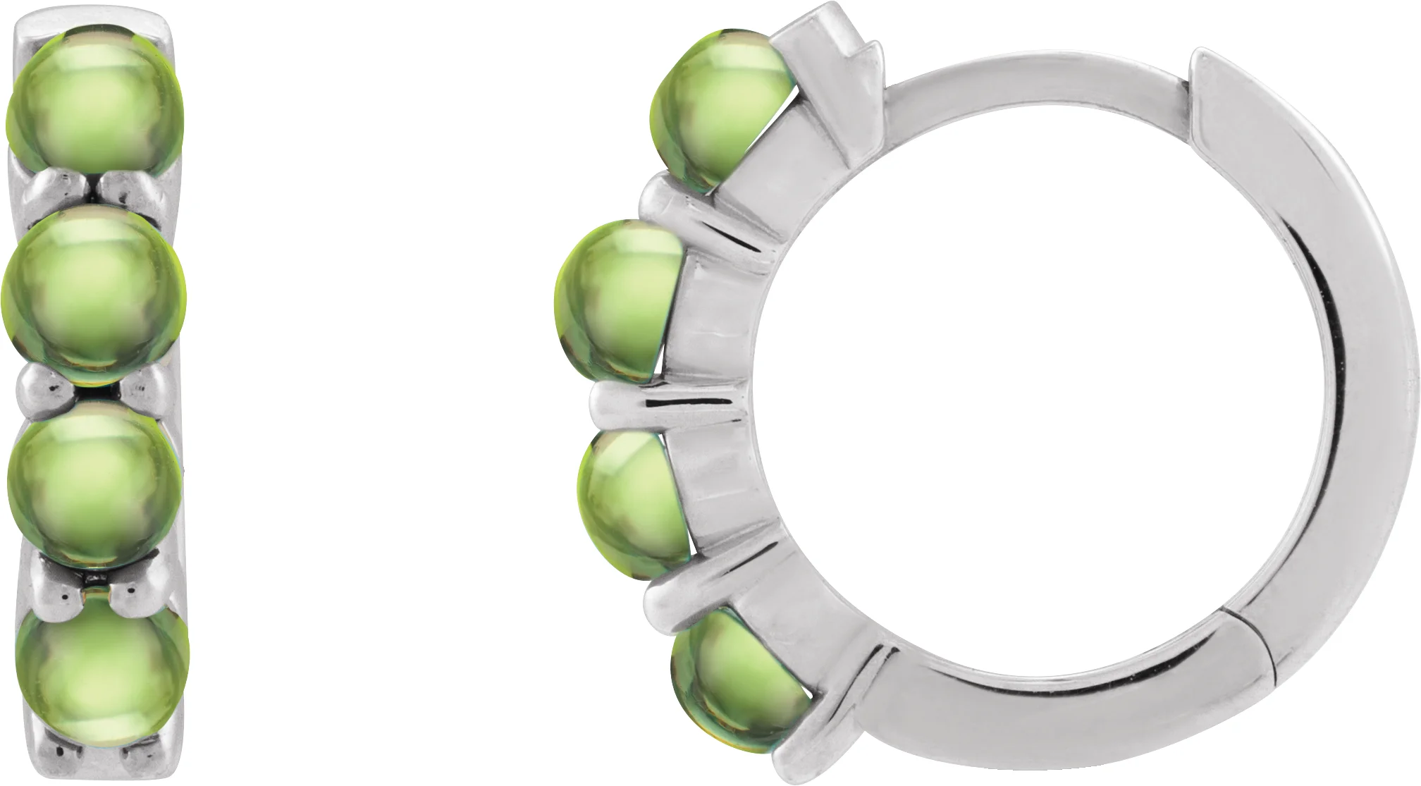 Sterling Silver Natural Peridot Cabochon Hinged 14.7 mm  Hoop Earrings