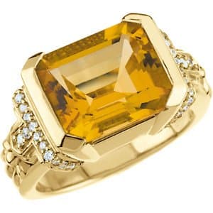 14K Yellow Natural Citrine & 1/5 CTW Natural Diamond Ring