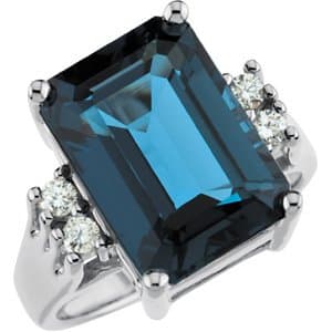 14K White Natural London Blue Topaz & 1/6 CTW Natural Diamond Ring