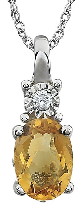 14K White Gold Natural Citrine & .02 CT Natural Diamond 18" Necklace