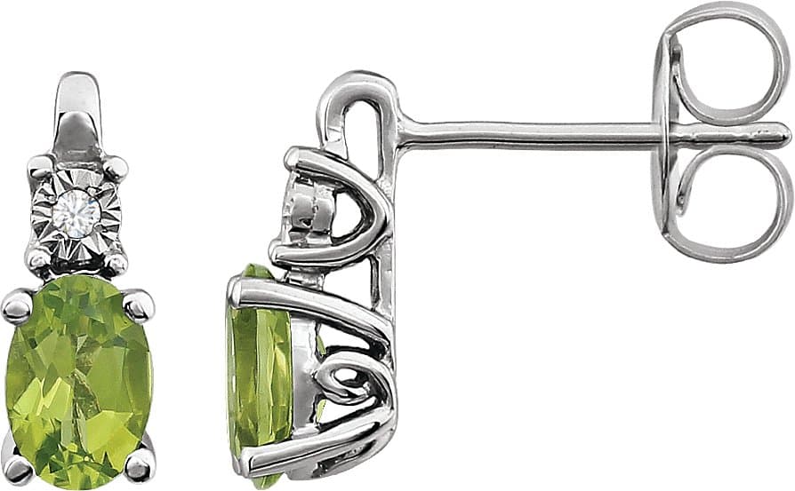 14K White  Lab-Grown Emerald & .02 CTW Natural Diamond Earrings