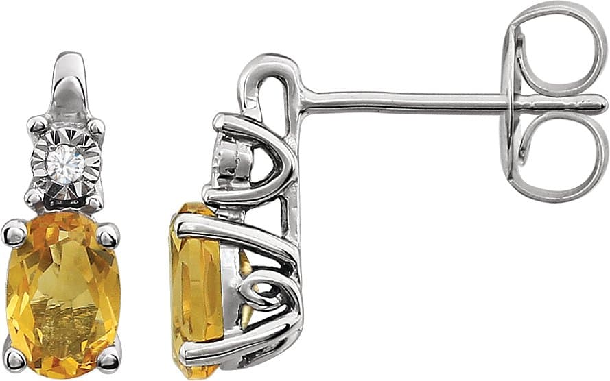 14K White  Lab-Grown Emerald & .02 CTW Natural Diamond Earrings