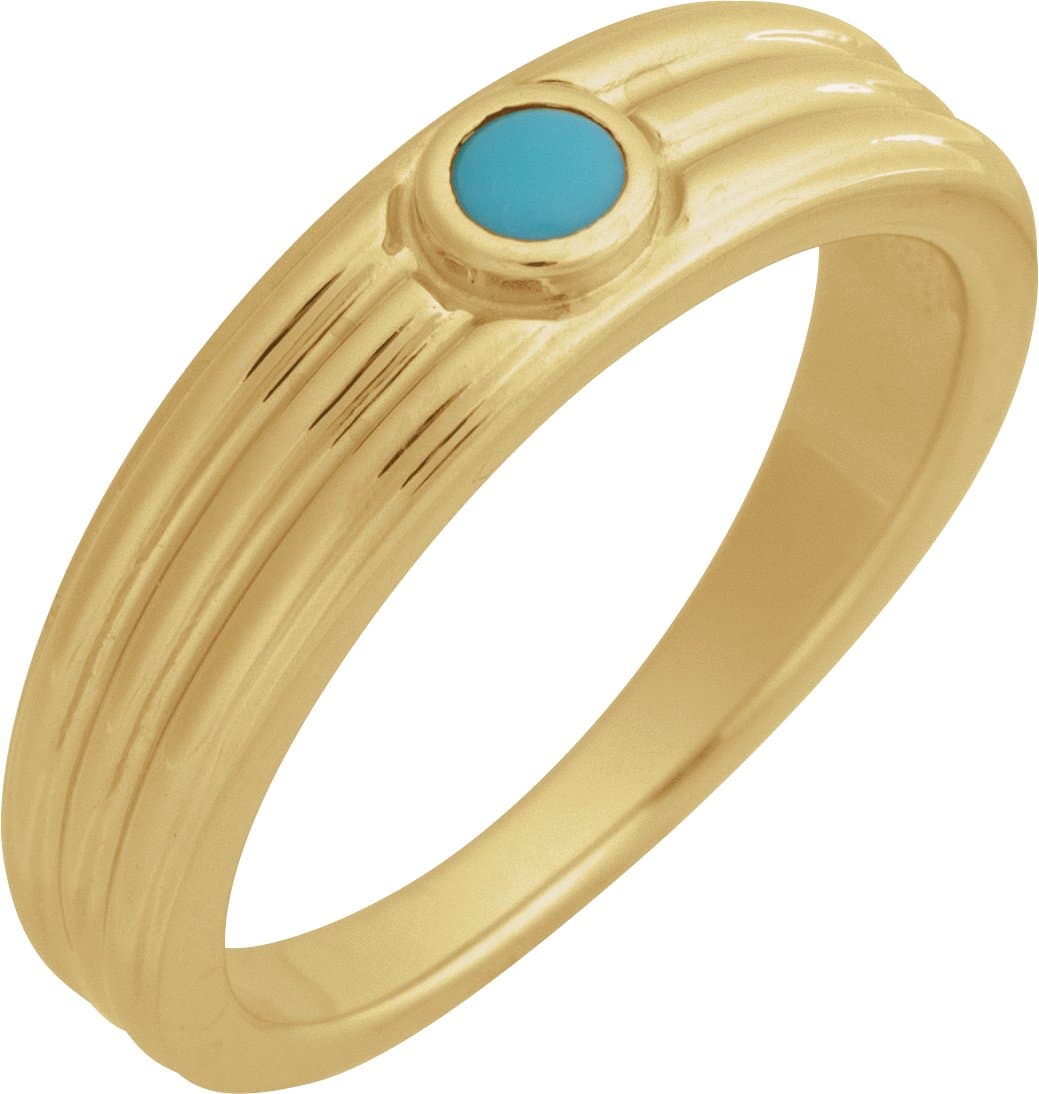 14K Rose 3 mm Round Natural Rainbow Moonstone Cabochon Ring