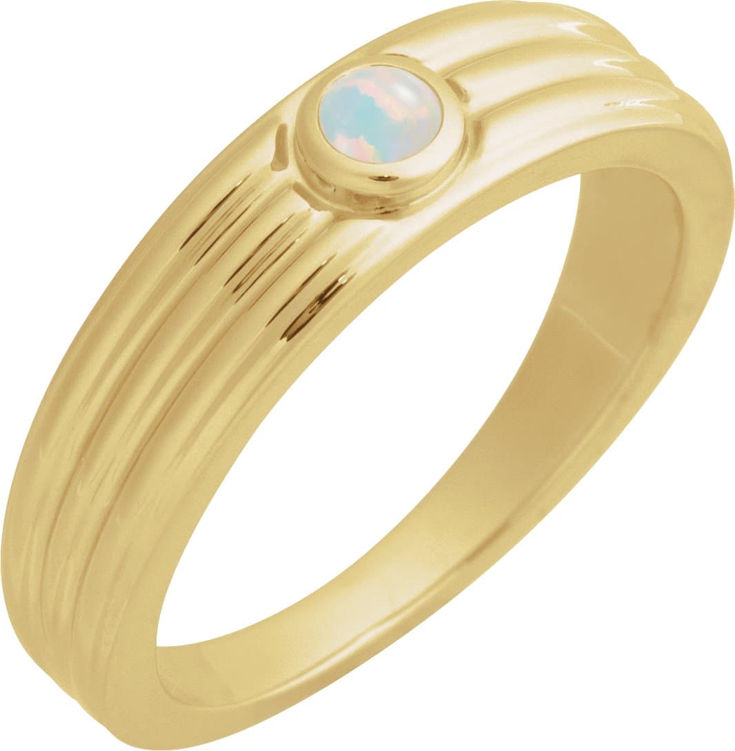 14K Rose 3 mm Round Natural Rainbow Moonstone Cabochon Ring