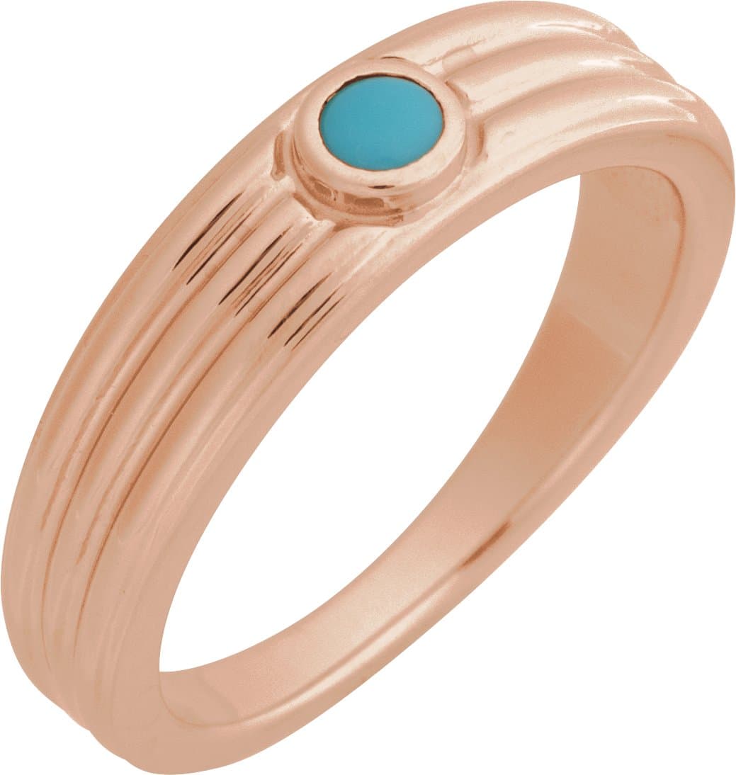 14K Rose 3 mm Round Natural Rainbow Moonstone Cabochon Ring