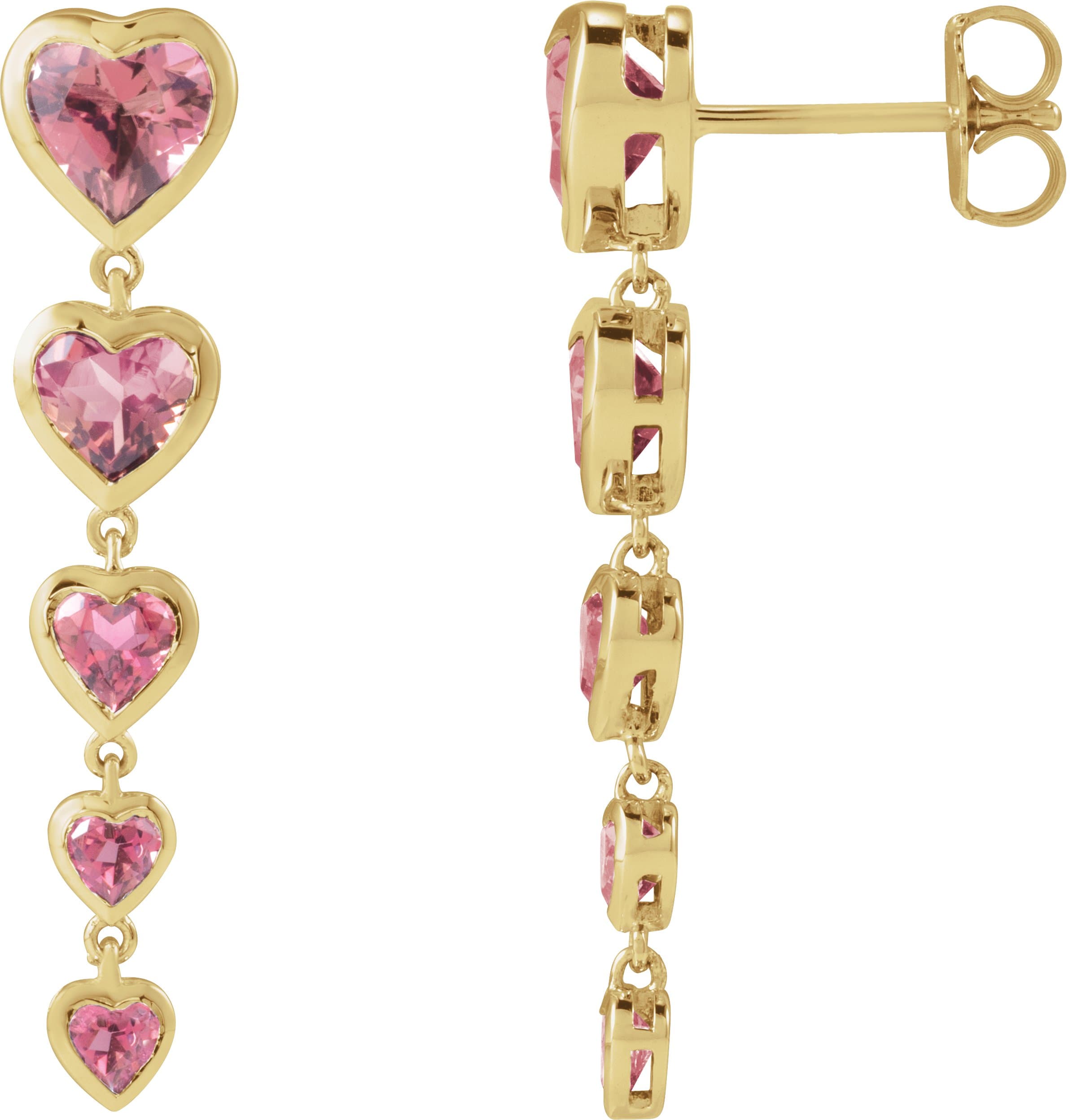 14K Rose Natural Pink Tourmaline Heart Earrings