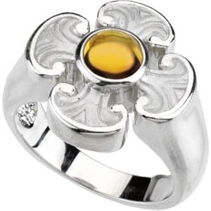 14K White Natural Citrine Maltese Cross Ring