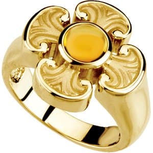 14K White Natural Citrine Maltese Cross Ring
