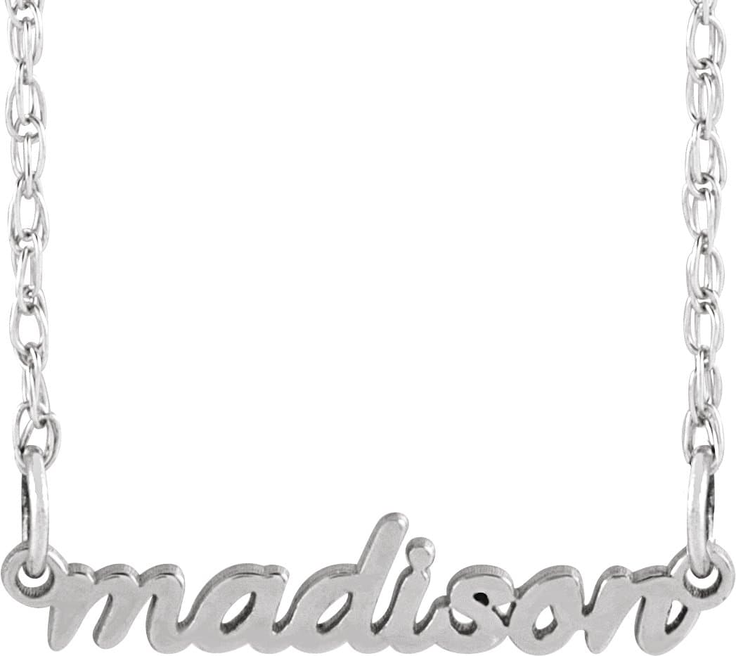10K White Gold Tiny Script Nameplate 16-18" Necklace
