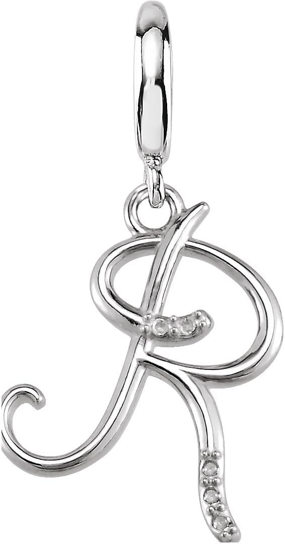 Sterling Silver Script Initial A .03 CTW Natural Diamond Charm/Pendant