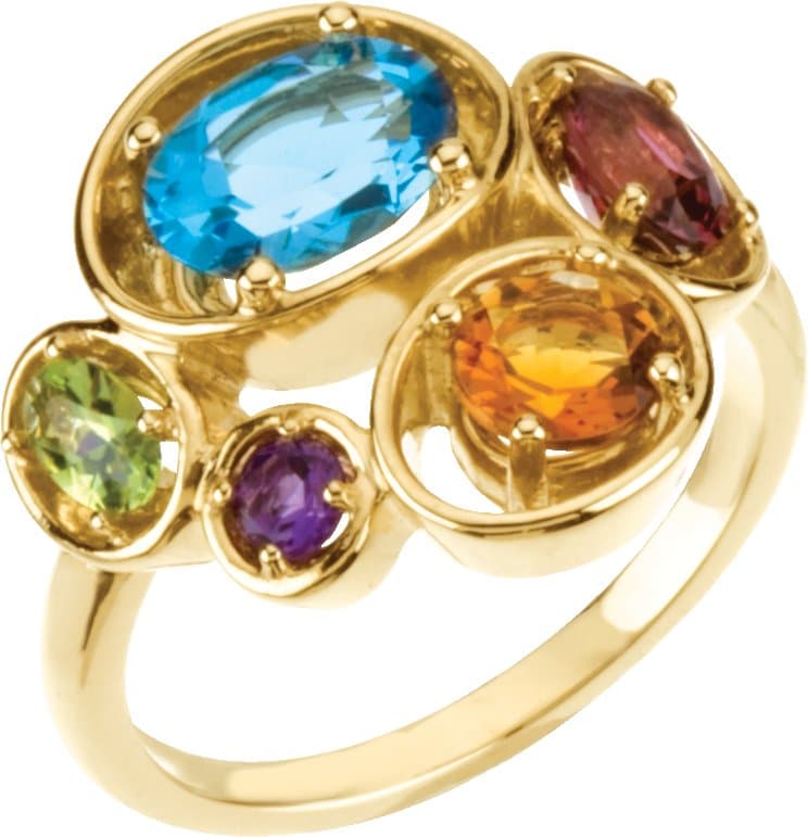 14K Yellow Natural Multi-Gemstone Ring