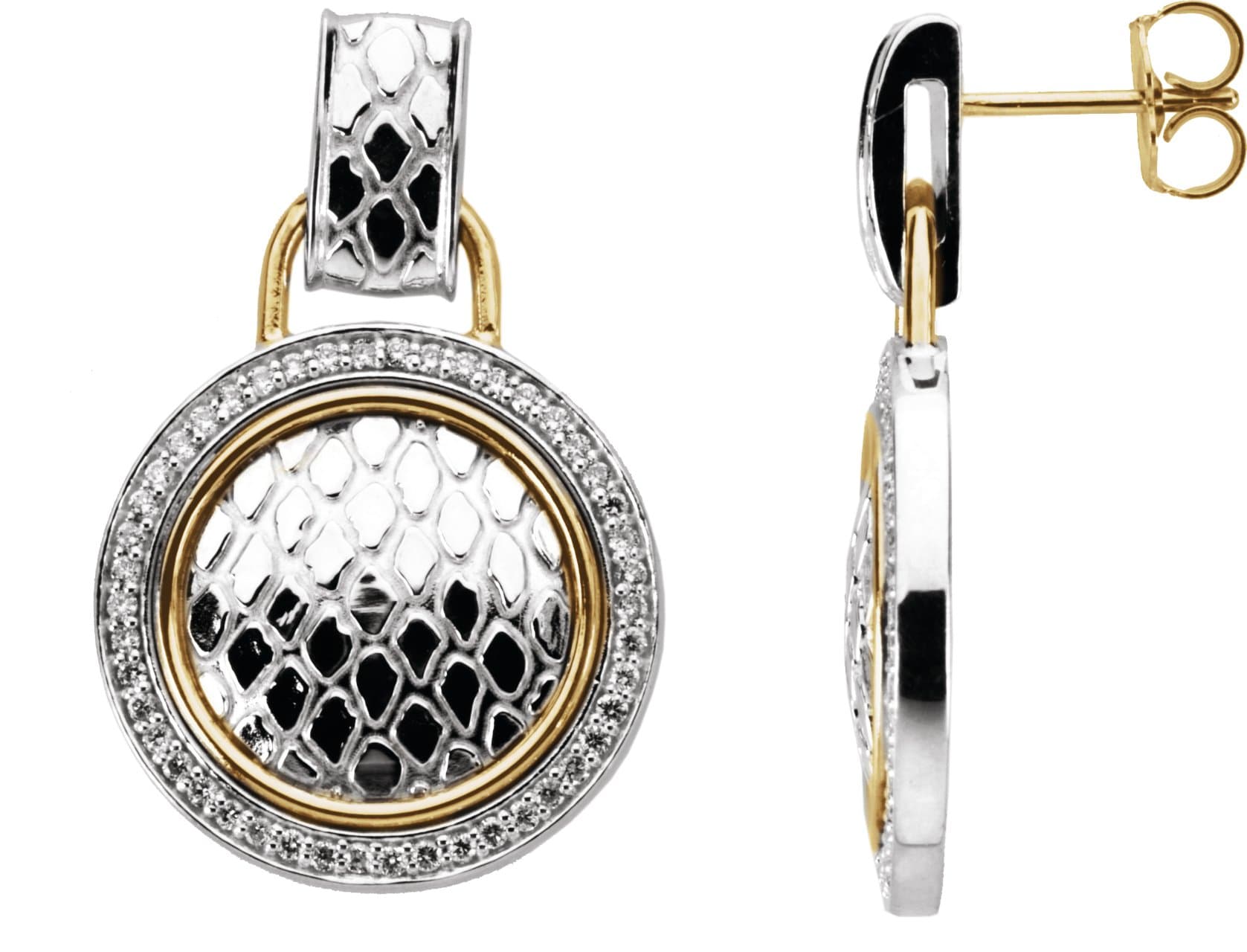 Sterling Silver & 14K Yellow 1/2 CTW Natural Diamond Snake Skin Earrings