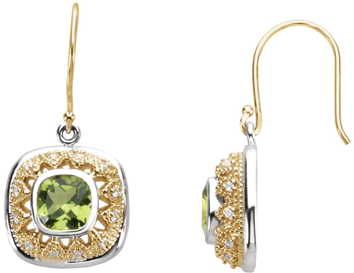 Sterling Silver & 14K Yellow Natural Peridot and 1/8 CTW Natural Diamond Earrings
