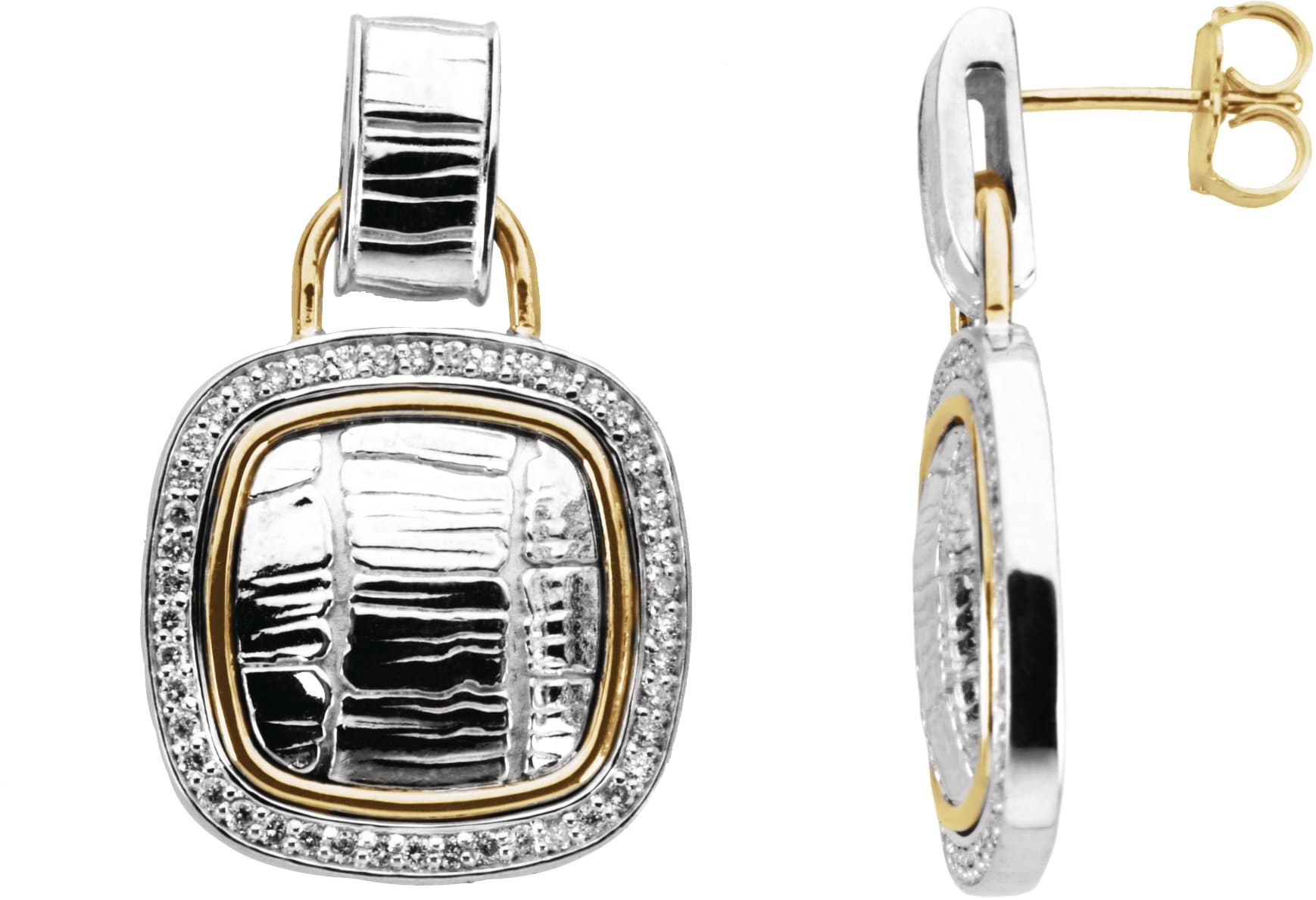 Sterling Silver & 14K Yellow 1/2 CTW Natural Diamond Alligator Skin Earrings