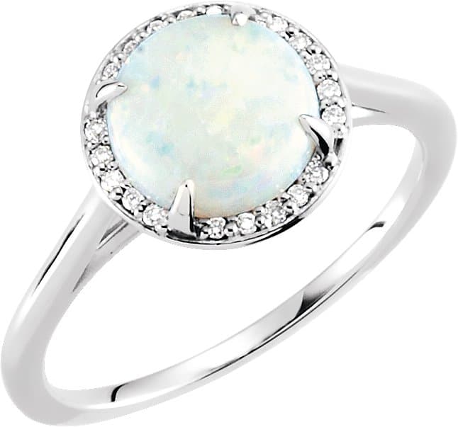14K Rose Cabochon Natural White Opal & .05 CTW Natural Diamond Ring