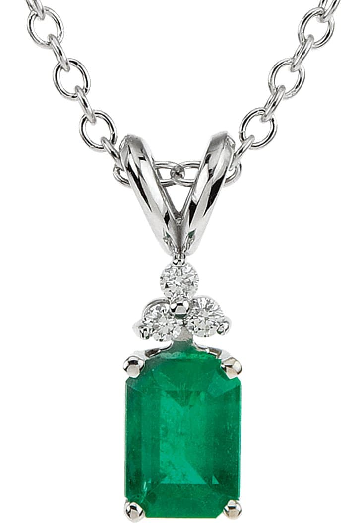 14K White Natural Emerald & .06 CTW Natural Diamond 18 Necklace