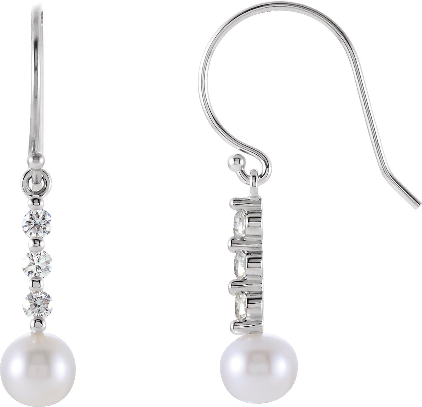 14K White Cultured White Freshwater Pearl & 1/4 CTW Natural Diamond Earrings