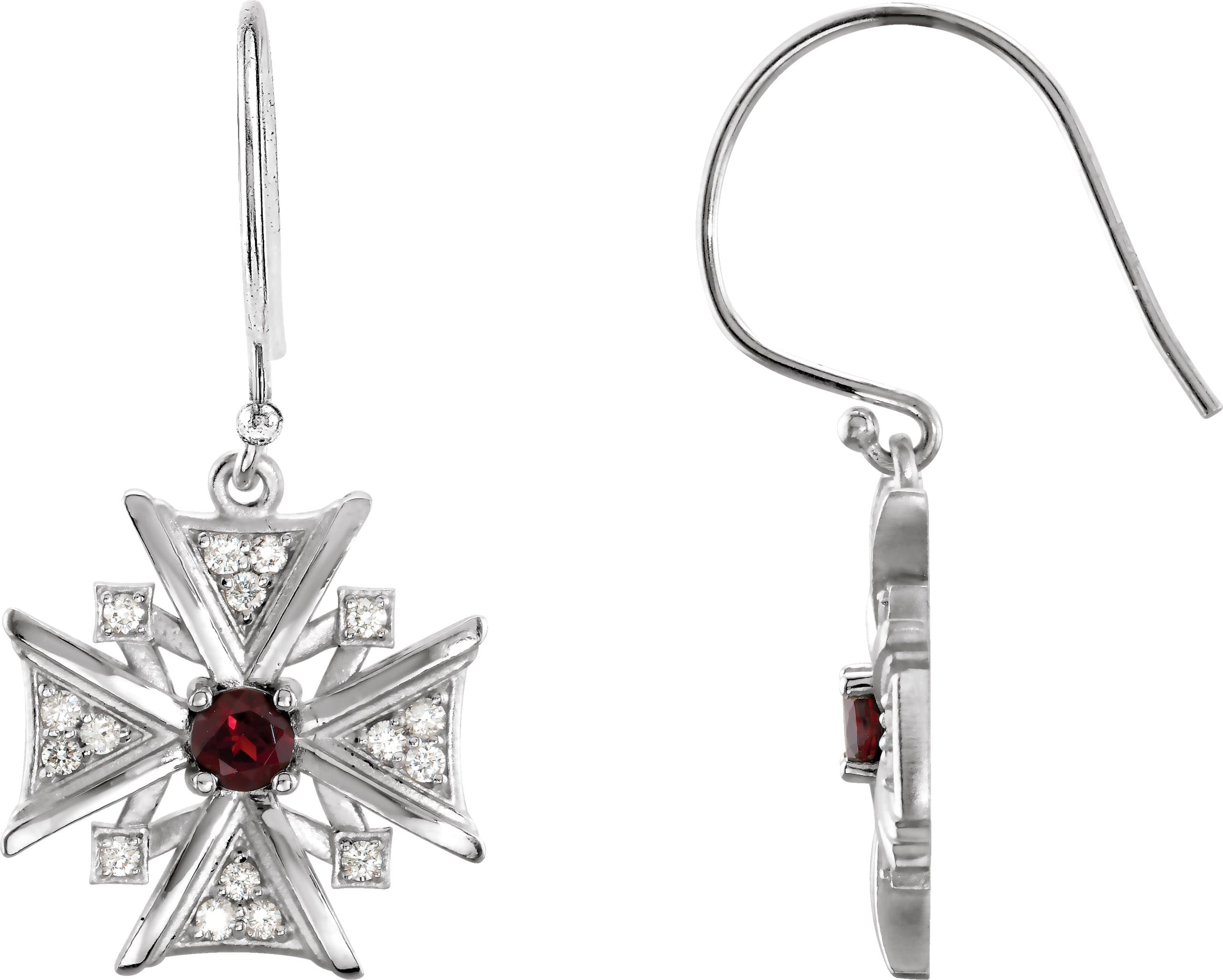 14K White Natural Mozambique Garnet & 1/3 CTW Natural Diamond Earrings