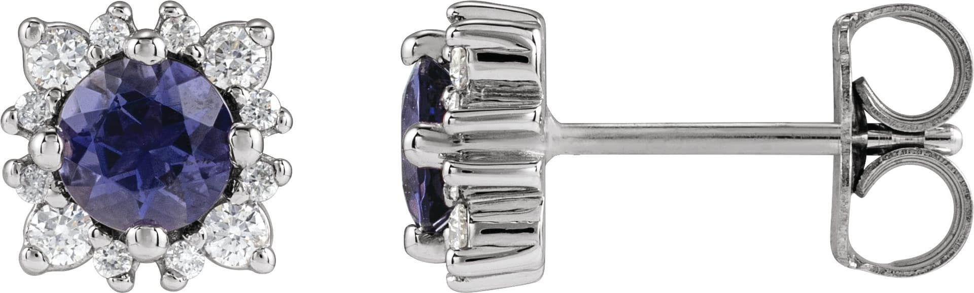 14K Rose 3 mm Natural Iolite & 1/6 CTW Natural Diamond Halo-Style Earrings