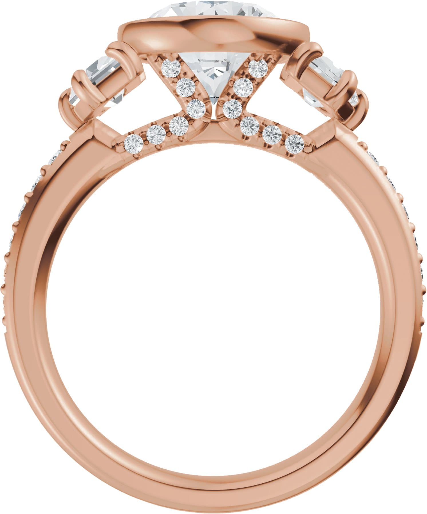 Bezel-Set Three-Stone Engagement Ring or Band view 2