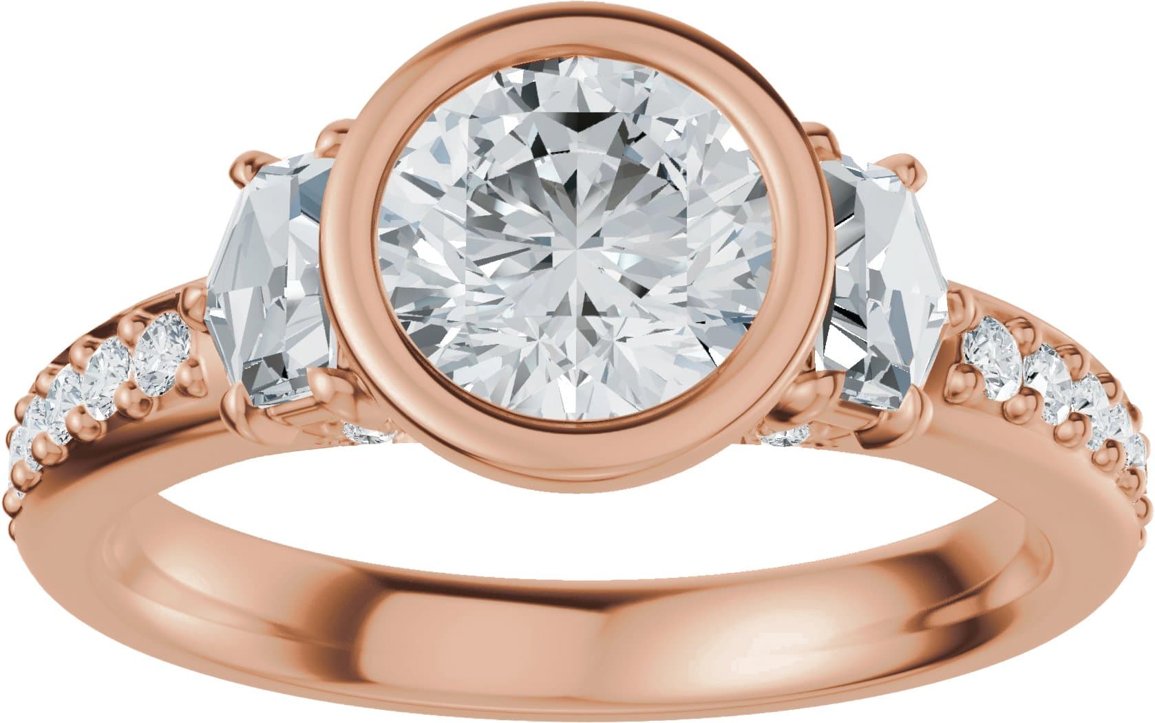 Bezel-Set Three-Stone Engagement Ring or Band view 3
