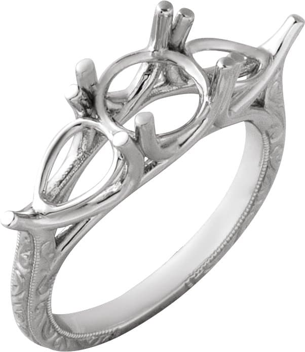 14K White Gold 7 mm Round Three-Stone Engagement Ring Mounting