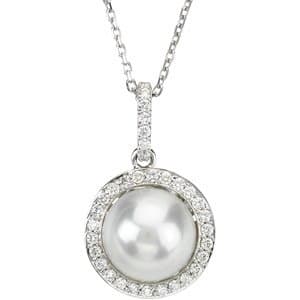 14K White Cultured White Freshwater Pearl & 1/3 CTW Natural Diamond 18 Necklace